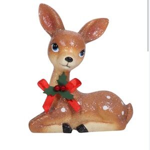 Retro Inspired Glitter Reindeer Statue